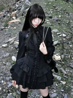 Gothic Punk Dress Ruffle Flare Sleeve Bow Front Tiered Mini Dress American 2000s Vintage Goth Style Women Casual Streetwear 2026