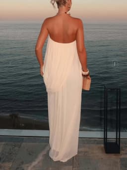 Sexy Strapless Pleated Maxi Dress Women Sleeveless Backless Ruched Loose Long Dresses 2026 New Elegant Beach Evening Party Robes