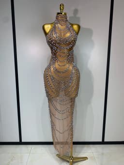 Sparkly Rhinestone Sexy Transparent Mesh Long Dress 2025 Women Luxury Birthday Club Party Gown Stage Singer Performance Costume
