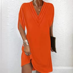 Women Elegant Multi-layered V Neck Pullover Dresses Summer Batwing Half Sleeve Dress New Female Solid Color Commuter Casual Gown