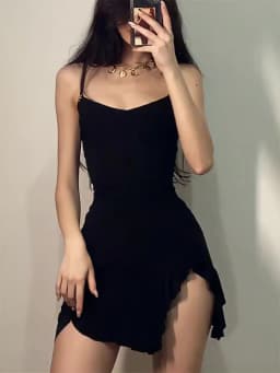 Summer Sexy Women's Sleeveless Mini Dress Backless Strap Black Bodycon Split A-Line Elegant Streetwear Party Wear