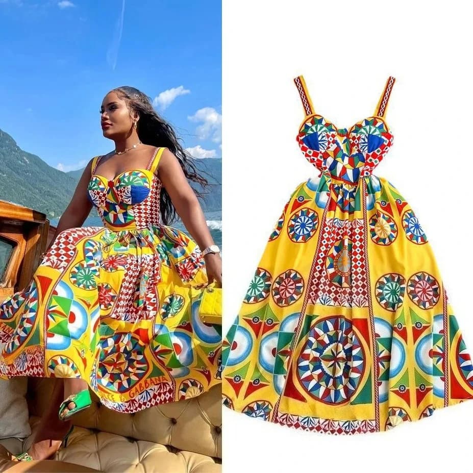 Dress Women Long Dresses Sling Strapless Sleeveless Print Floral A Line Vestidos Streetwear Elegant Splice Y2k High Waist Party