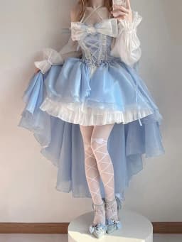 2024 New French Romantic Lolita Elegant Dress Irregular Cosplay Princess Puff Sleeve Bowknot Flower Mesh Fantastic Fairy Dresses