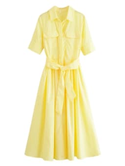 Women's Short Sleeve Shirt Dress With Casual Pockets Decoration Classic Long Dresses Summer Fashion Lapel Vestidos Para Mujer