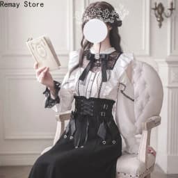 Japanese Gothic Lolita Dark Subculture Women 2 Pieces Set Lace Bow Shirt + Slim Fit Skirt French Vintage Party Harajuku Outfits