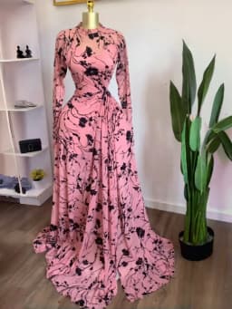 GLCMYAYA Women Long Sleeve Floral O-neck High Split Big Swing A-line Maxi Dress 2026 Birthday Vacation Trendy Dresses Vestidos