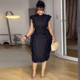 Women Plus Size Skinny Dress Round Neck Tassel Ruffle Hem Sleeveless Bodycon Casual Elegant Streetwear Slim Summer Dresses