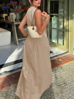 UOOZEE Office Lady Commute Pleated A-line Dress 2026 New Summer Fashion Solid Color Sleeveless Zipper Evening Maxi Dresses