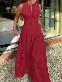 UOOZEE Office Lady Commute Pleated A-line Dress 2026 New Summer Fashion Solid Color Sleeveless Zipper Evening Maxi Dresses