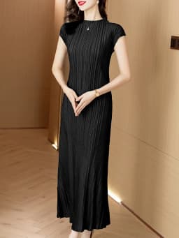 Casual Fashion Pleated Skirt Midi Dress High Waist Slit Polyester Fiber Summer Elegant Women's Dress Daily Wear H-Shape