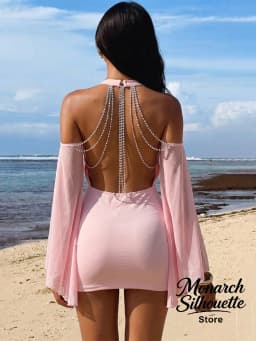 Backless Batwing Sleeves Short Dress Sexy Women Solid Off Shoulder Hip Hugging Pleated Dresses 2026 Spring Lady Party Vestidos