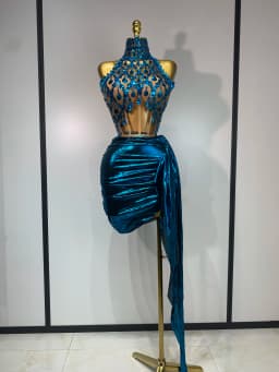 Luxury Rhinestone Sequined Backless Sexy Top Skirt Set Celebrate Evening Party Prom Gowns 2025 Nightclub Singer Stage Outfit