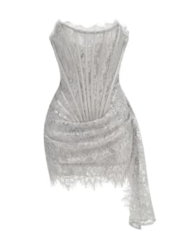 VC Christmas Dress For Women Red Lace Sexy Strapless Sleeveless Slim Supper Short Dress With Lace-Up