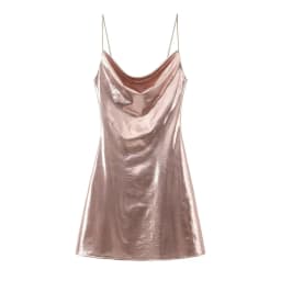 HH Women's Sexy Shinning Metallic Color Slip Mini Dress Woman Fashion Spaghetti Strap Pleated V-neck Slim Party Dresses
