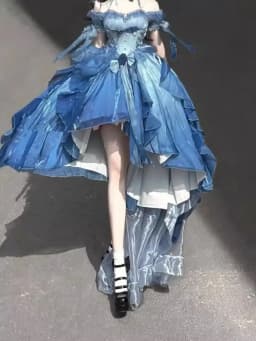 Dophee Original Lolita Trailing Puffy Dress Women Short Front Long Back Princess Blue Flower Wedding Dress Elegant Off Shoulder