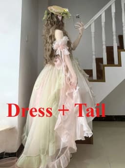 Dophee Original Lolita Trailing Puffy Dress Women Short Front Long Back Princess Blue Flower Wedding Dress Elegant Off Shoulder