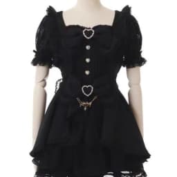 Jirai Kei Dark Sweet Lolita Mini Dress Women Bowknot Lace Puff Corset Heart Ruffle Cake Skirt Japanese Kawaii Harajuku Fashion