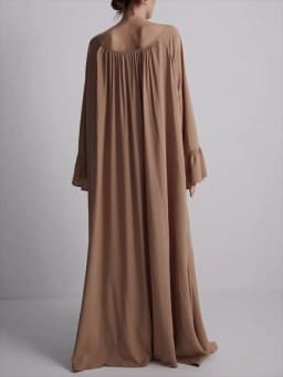 Parc Fee Casual Loose White Women Dress 2025 Elegant U-Neck Long Sleeve Floor-Length Dresses Simple Oversize Solid Female Dress