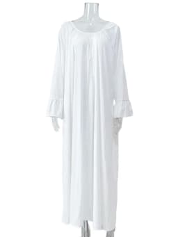 Parc Fee Casual Loose White Women Dress 2025 Elegant U-Neck Long Sleeve Floor-Length Dresses Simple Oversize Solid Female Dress