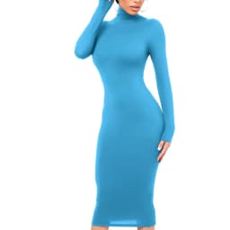 Winter Black Turtleneck Sexy Women Dress Autumn Long Sleeve Skinny Midi Boydcon Casual Blue Plush Knee-Length Party Club