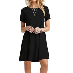 Women Mini Dress Summer Casual Boho Beach Dresses Solid Color O-Neck Short Sleeve Party A-Line Dress Vestidos QT033
