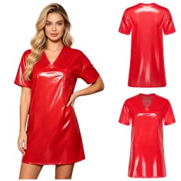 Womens Waterproof Sleep Dress V Neck Short Sleeve Side Split Loose Mini Dress Oversized T-shirt for Swimwear Water Rave Parties