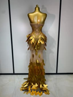 Women Sexy Strapless Mesh Maxi Long Dress Sparkly Gold Rhinestone Sequin Evening Party Gown Luxury Nightclub Birthday Prom Dress