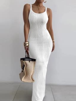 Long White Dress Women Streetwear Summer 2025 New Tight Fitting Dresses with Sleeveless Pullover Solid V-Neck Temperament Skirt