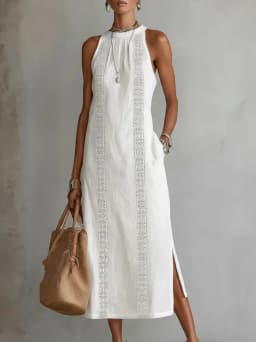 Fashion Lace Slim Maxi Dress Women Summer 2026 Casual White Sleeveless Off Shoulder Long Dresses Elegant