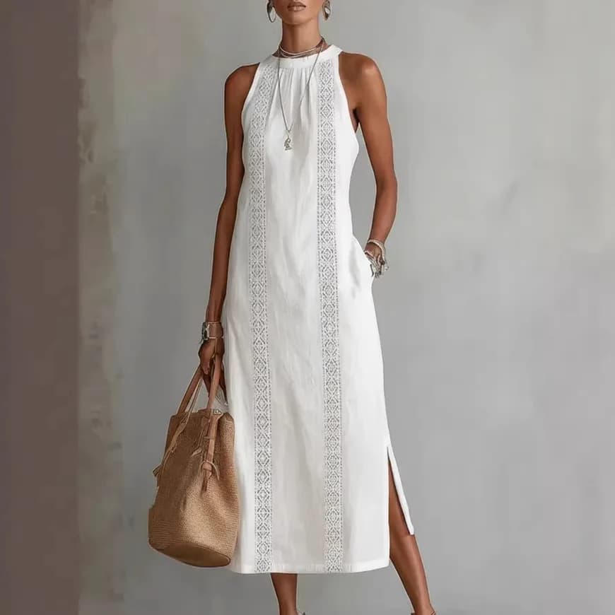 Fashion Lace Slim Maxi Dress Women Summer 2026 Casual White Sleeveless Off Shoulder Long Dresses Elegant