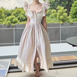 Flying Sleeves Striped Long Dresses Woman Elegant Single Breasted A-Line Robes Female Chic High Waist Summer Lady Robes Holiday