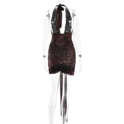 Avrilyaan Leopard Print Halter Pleated Ribbon Dress Women Mini 2025 Summer Dress Deep V Backless Sexy Party Dresses Vestidos