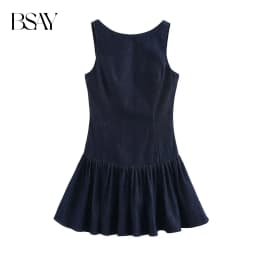 BSAY Denim Dress for Women Fashion Autumn Winter Layered Decorative Backless Mini Dresses French Chic Female Evening Clothing