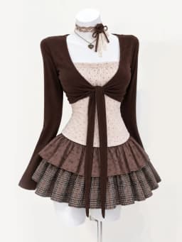 Vintage Y2K Two-Piece Outfit Strap Dress Mesh Layered Cami Ruffle Hem Japanese Harajuku Subculture Summer Casual Minidress Set