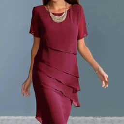 New Women's Dress O-neck Short-sleeved Ruffle Elegant Solid Color Simple Fashiona Midi Skirt
