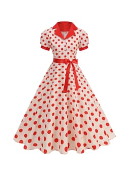Women's Vintage Polka Dot Summer Dress Short Sleeve V-Neck A-Line Casual Party Robe Femme Pin up Style