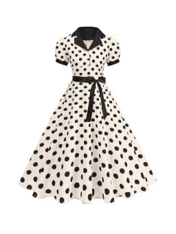 Women's Vintage Polka Dot Summer Dress Short Sleeve V-Neck A-Line Casual Party Robe Femme Pin up Style