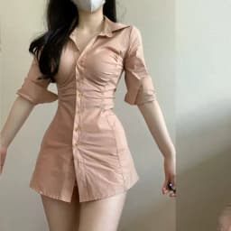 Sexy Mid-Length Shirt Dress Women's Early Autumn New Small Design Sensual Pleated Slimming Korean Style Commute A-Line Dress