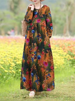 Vintage Floral Dress Woman 2025 ZANZEA Autumn Bohemian Long Dresses Casual Long Sleeve Maxi Vestidos Loose Robe Femme Oversize