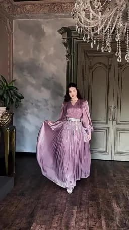 Lady Lantern Sleeve Big Hem Dresses Fashion V-neck Ruffles Gauze Evening Dress Temperament High Waist Solid Color Banquet Dress