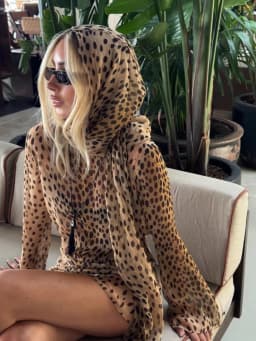 Vintage Women's Leopard Printed See Through Short Dress Scarf Collar Full Sleeve Female Dresses 2026 Summer Lady Vacation Robes