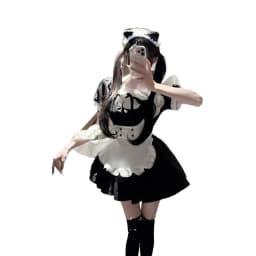 Large Size Maid Uniforms Women's Dress Knot Japanese Anime COSPLAY Courtyard Style Loose Waist Knitted Dress