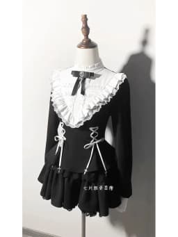 Gothic Lolita Harajuku Subculture Striped Puff Sleeve Bow Lace Mini Dress Women Y2k Double Breasted Casual Party Outfit New 2026