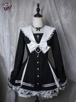 Gothic Lolita Harajuku Subculture Striped Puff Sleeve Bow Lace Mini Dress Women Y2k Double Breasted Casual Party Outfit New 2026