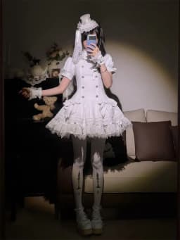 Gothic Lolita Harajuku Subculture Striped Puff Sleeve Bow Lace Mini Dress Women Y2k Double Breasted Casual Party Outfit New 2026