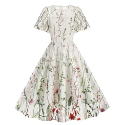Evening Party Elegant Retro Dress Luxury 2025 Women Summer O-Neck Floral Mesh Embroidered 60s 70s Vintage Midi Dresses Vestidos
