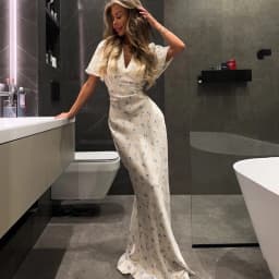 Printed Floral Print Elegant Long Dress For Women Short Sleeve V Neck Fashion Slim Dress Satin Commuting Banquet Female Dress