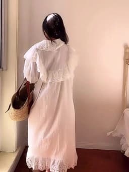 Flare Long Sleeve Ruffles Dress For Women Robe Cotton White Floral Embroidery Lace Dresses Oversize Casual Autumn Boho Vestidos