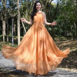 Travel Photo Desert Long Dress Women's New Summer Large Swing Chiffon Dress Elegant Belt Slimming Seaside Holiday Beach Dresses