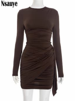 Nsauye New Fashion Women Short Wrap High Waisted Mini Winter Dress 2025 Outfits Sexy Night Club Party Evening Long Sleeve Dress